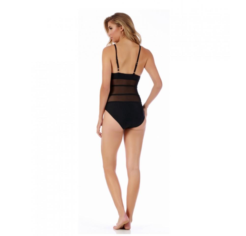 1PC Swimsuit with Mesh Cutouts and Cheeky Bikini Bottom 153714