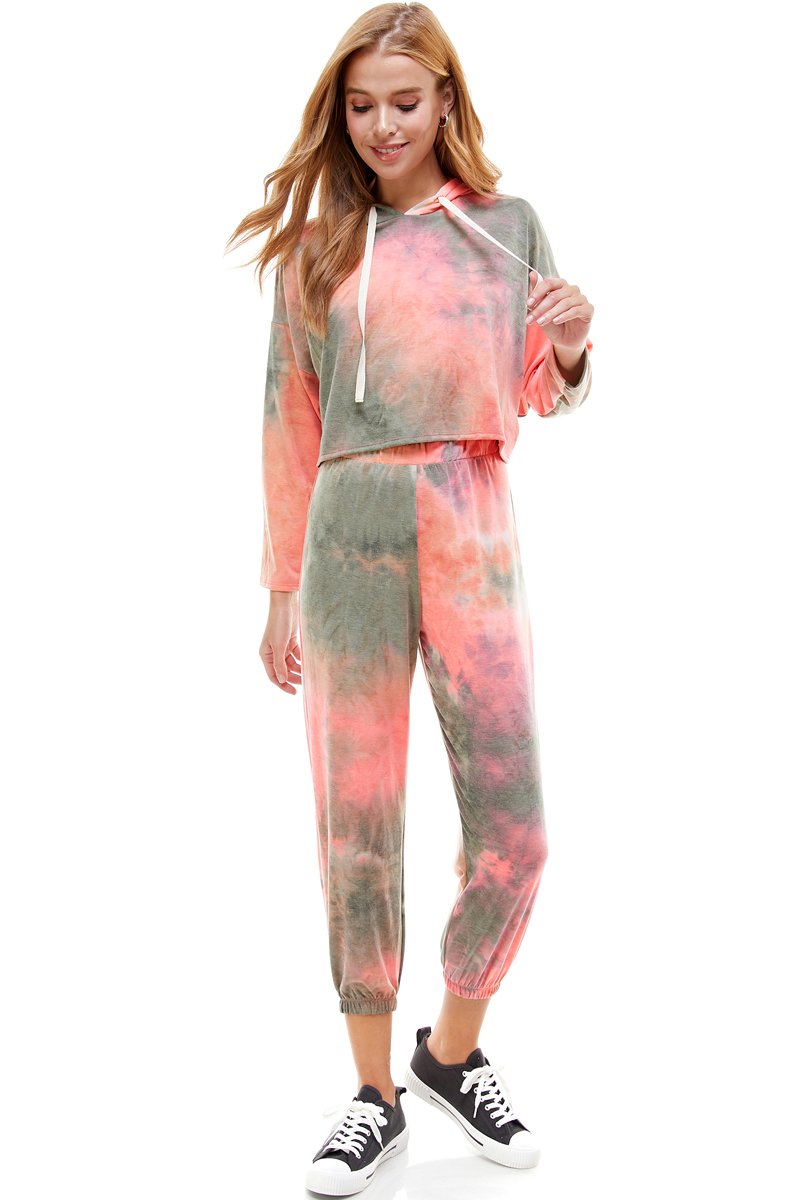 KNIT TIE DYED FRENCH TERRY HOODIE JOGGER PANT SET