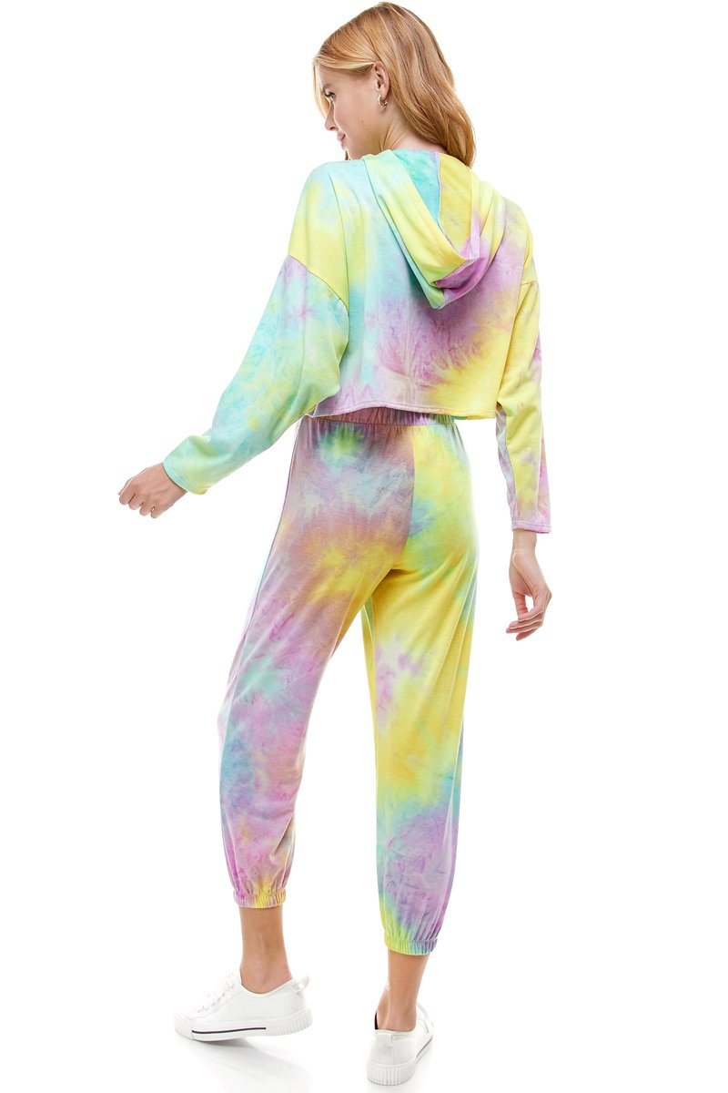 KNIT TIE DYED FRENCH TERRY HOODIE JOGGER PANT SET