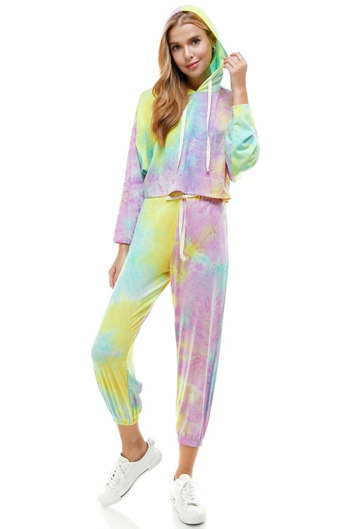 KNIT TIE DYED FRENCH TERRY HOODIE JOGGER PANT SET