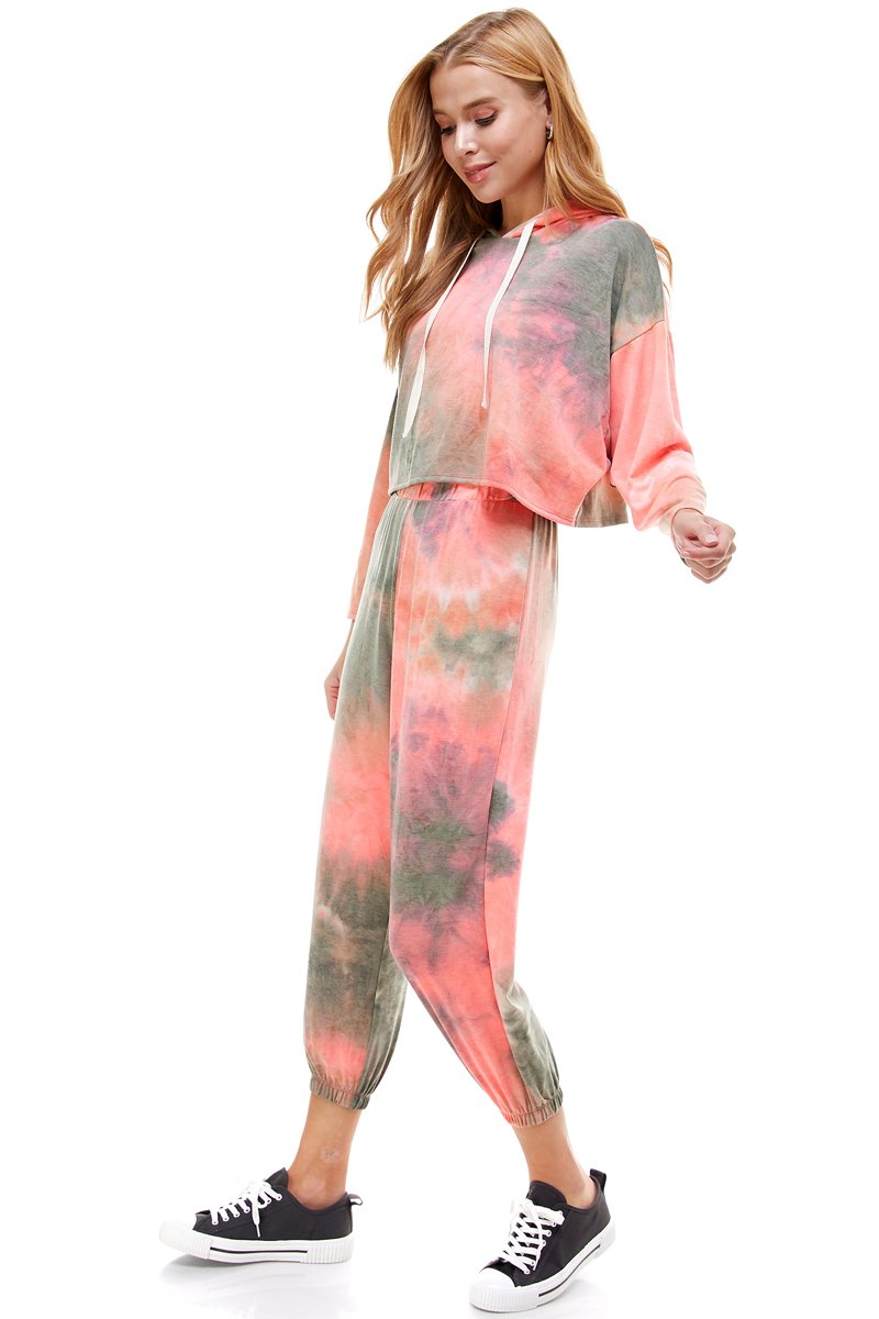 KNIT TIE DYED FRENCH TERRY HOODIE JOGGER PANT SET