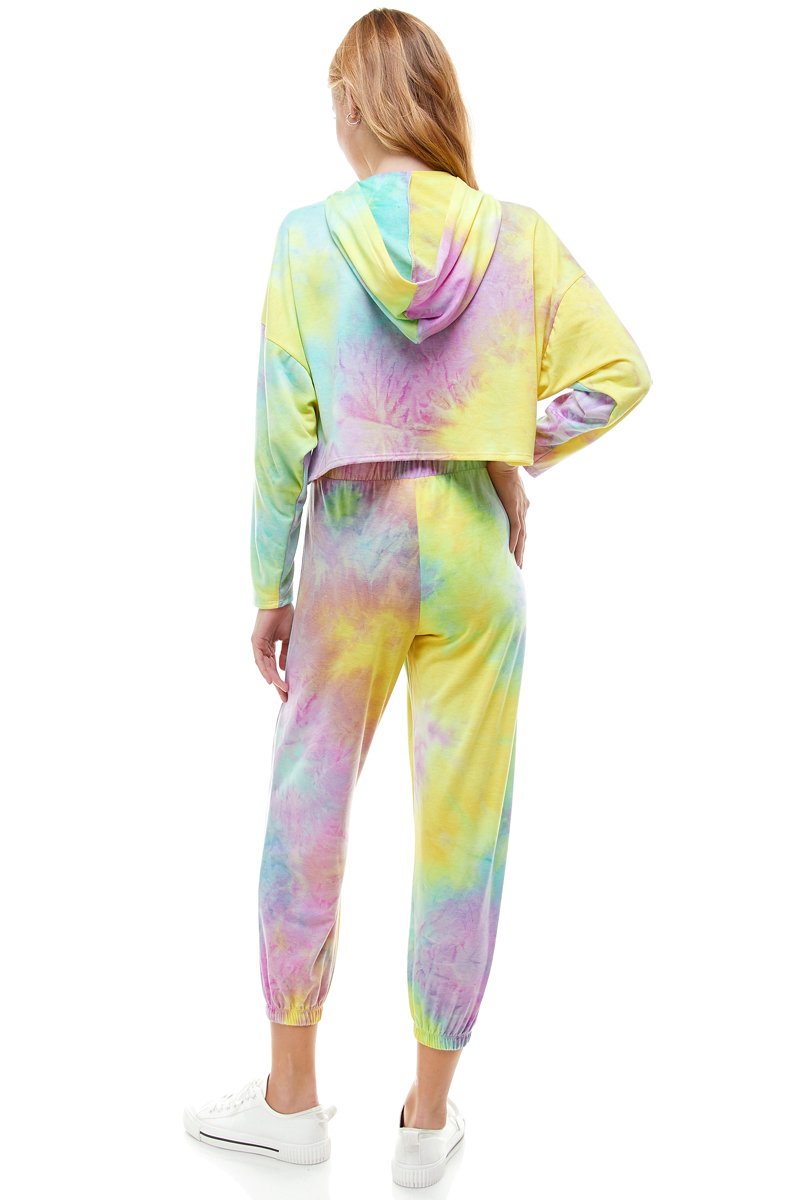 KNIT TIE DYED FRENCH TERRY HOODIE JOGGER PANT SET