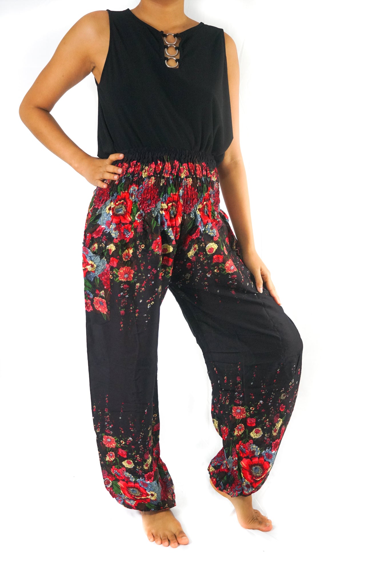 Black FLORAL Women Boho Pants Hippie Pants Yoga Pants