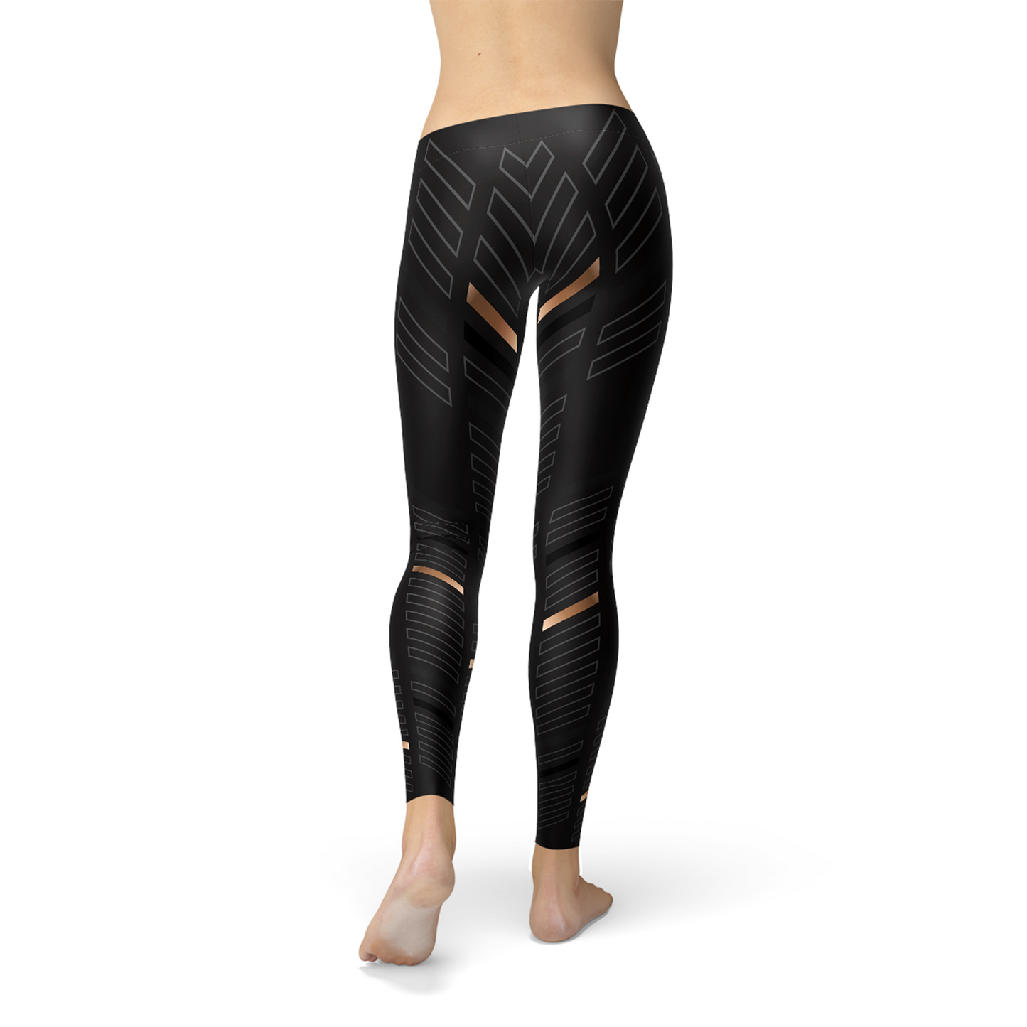 Womens Sports Stripes Black Leggings