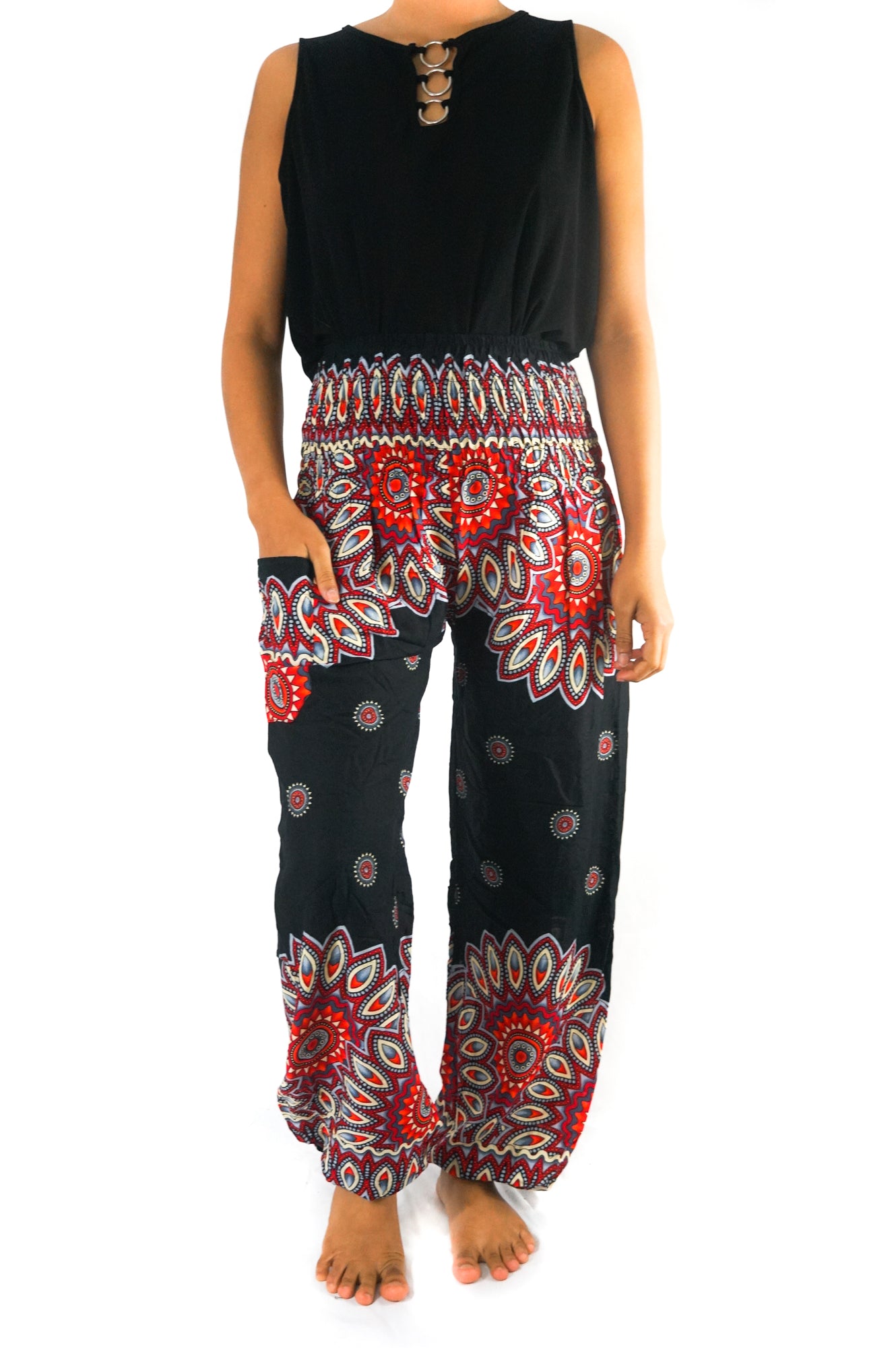 Black FLORAL Harem Pants Women Boho Pants Hippie